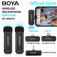 BOYA BY-WM3T2 Mini Vlog Condenser Wireless Lavalier Lapel Microphone for PC iPhone Android Mobile Streaming Youtube Recording