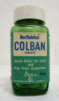 VINTAGE MENTHOLATUM COLBAN TABLETS GREEN GLASS BOTTLE DRUG STORE