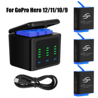 3 Action Camera Batteries For GoPro Hero12 Black &amp; Hero11 Black &amp; Hero10 Black &amp; Hero9 Black , 3.85V~1800mAh Replacement Battery