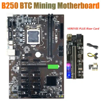 BTC B250 Mining Motherboard With VER010S PLUS Riser 12Xgraphics Card Slot LGA 1151 DDR4 USB3.0 For BTC Miner Mining