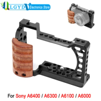 PULUZ Wood Handle Metal Cage For Sony A6400 / A6300 / A6100 / A6000 Mirrorless System Camera Stabilizer Rig Expansion Frame