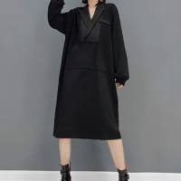 XITAO Contrast Color Casual Dress Fashion Loose Simplicity Notched Collar Spring New Simplicity Temperament Women WMD2643