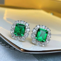 Huitan Sparkling Green Cubic Zirconia Stud Earrings for Women Aesthetic Wedding Accessories Silver Color Novel Female Jewelry