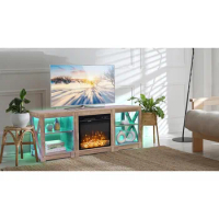 Fireplace TV Stand with LED Lights for TVs Up to 65 Inch, Farmhouse Modern Entertainment Center (Gray Oak, 59'' x 16'' x 24''