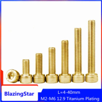5/10PCS Tyrant Gold Plating Titanium M2 M2.5 M3 M4 M5 M6 L=4-40mm 12.9 Grade Screw DIN912 Hexagon Hex Socket Head Cap Allen Bolt