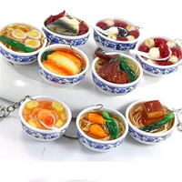 Simulation Food Charms noodle Keychain Chinese Blue and white porcelain Food Bowl Mini Cell Phone Strap Pendant 1pcs