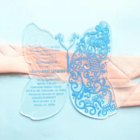 10pcs Luxury Sky Blue Wedding Invitation Card with Box Laser Cut Acrylic UV Printing Marriage Invitations Model