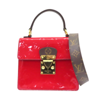 【二手名牌BRAND OFF】LOUIS VUITTON LV 路易威登 紅色漆皮 棕色帆布 Spring Street PM 兩用包 M90505