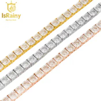 IsRainy Hip Hop Rock 925 Sterling Silver Asscher Cut VVS1 Real GRA Moissanite Full Diamonds Tennis Chain Bracelets Fine Jewelry