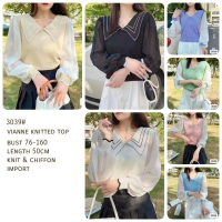 Vianne Knitted Top Atasan Blouse Lengan Panjang Rajut Sifon Blouse Korea Fashion import