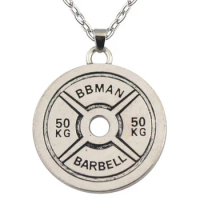 Drop Shipping Antique Sliver plated 50Kg weight plate BARBELL BBMAN pendant necklace link chain