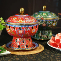 Cloisonne Enamel Process Alcohol Furnace: Small Hot Pot Thickened Pure Copper Inner Tank Club &amp; Hotel Special Chafing Dish