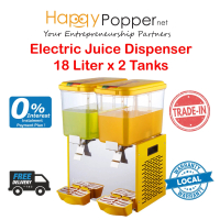 HAPPYPOPPER Commercial Mesin Fruit Juice Dispenser 18 Liter x 2 Tank Double Electric 18liter Cold Dr