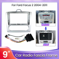 For 2Din 9-inch Android Car Radio Fascia For Ford Focus 2 3 Mk2 Mk3 2004-2011 Car Multimedia Player Power Cord Frame Panel Kit