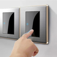 86 Type 1 2 3 4 Gang 1 Way 2 Way LED Random Click Switch Mirror Acrylic Household Stainless Steel Brushed Panel Light Switch