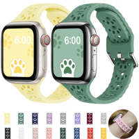 Silicone Band for Apple Watch 7/6/SE/5/4/3/2/1 38mm 40mm 42 mm 44mm 41MM 45MM Women Narrow Thin Sport Band for iwatch cat paw
