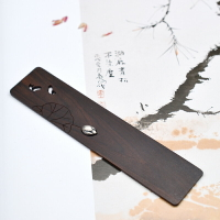 古典古風黑檀木鑲嵌純銀做舊立體蓮花鏤空荷葉古風特色送布袋1入