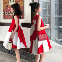 Maternity Dress Summer New Korean Style Color Block Maternity Dress Women's A-Line Dress Loose Mid-L