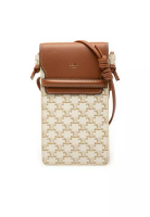 CELINE 二手 Celine Triomphe 塗層帆布手機袋翻蓋斜背包