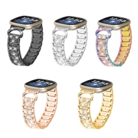 For fitbit versa 4 versa 3 smart watch Strap Stainless Steel Diamond Three-Beads Metal watchband for fitbit sense / sense 2