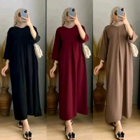 ZEA MIDI DRESS CRINCLE AIRFLOW PREMIUM Muslim Gamis Remaja Wanita Lebaran Mewah Pesta Tunik Dewasa R