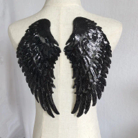 Sequin Angel Wings Embroidered Fabric Patch Adhesive Applique in Gold, Silver, and Black for Clothin