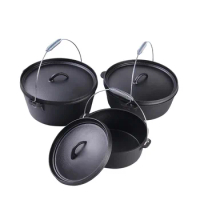 Cast Iron Stew Pot Soup Pot Outdoor Picnic Boiling Water Hanging Pot Stewed Meat Grilled Chicken Pig Iron Hot Pot
