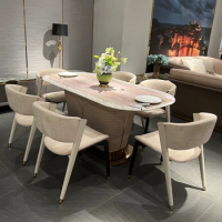Dining table and chair Marble rectangular home dining table Italian minimalist dining table Light luxury rock plate table