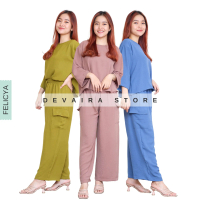 Felicya Cargo One Set Crinkle Airflow Setelan Wanita Dewasa Celana Panjang Kekinian