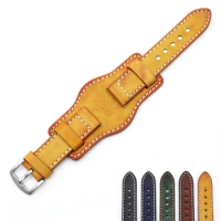 Handmade vintage leather watch strap Anti-metal allergy tray BUND watch band 20 22 24mm for Rolex/Omega/timex /fossil watchs