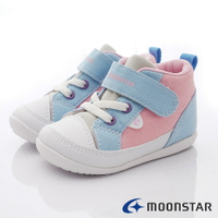 日本月星Moonstar機能童鞋頂級學步系列寬楦穩定彎曲抗菌鞋款2479粉藍(寶寶段)