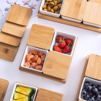 kens創意帶蓋分格盤零食盤干果盤醬料盤家用拼盤水果盤陶瓷
