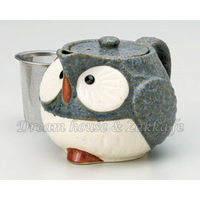 日本製 陶瓷 貓頭鷹造型 茶壺/茶器 藍 450cc《 不鏽鋼附濾網 》★ Zakka'fe ★