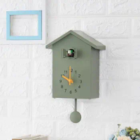 With Clock Pendulum Cuckoo Wall Clock Nordic Style Plastic Accurate Wall Art House Shape Silent Cuckoo Chime Garden