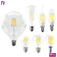 6pcs/lot LED Candle Bulb E14 C35 Vintage Lamp LED E27 A60 ST64 G95 G125 AC220V LED Globe 2W 4W 6W 8W Filament Edison Light Bulbs