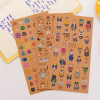 日式 牛皮紙貼紙 復古手賬拼貼素材 貓咪貼紙 卡通動物相冊手賬裝飾貼紙 獎勵貼紙 紀錄貼紙