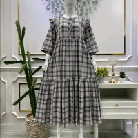 Salvina midi jumbo katun triset kotak motif renda