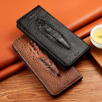 Crocodile Head Genuine Leather Flip Case For Tecno Camon 20 19 18 18P 18T 18i 17 17P 16 16S 15 Pro Premier Air Cover Phone Cases