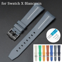 Rubber Strap for Blancpain x Swatch Collaboration Stainless Steel Buckle 22mm Curved Interface Men Women Replace Watch Band Belt