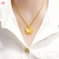 XT Jewellery Korea 24k Hollowed Out Butterfly Pendant Women Necklace 916 Original Gold Plated