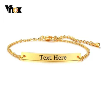 Vnox Free Engraving Thin ID Tag Bracelets for Women Stainless Steel Link Chain Wrist pulsera 6.89 inch to 8.66 inch