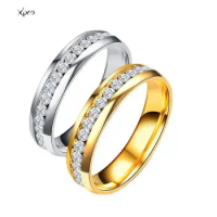 Fashion Crystal Stainless Steel Couple Ring Men's Women's Titanium Steel Wedding Engagement Ring Anniversary Jewelry Gift