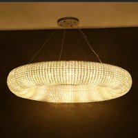 American Rustic Hotel Lights Fixtures Pendant Lighting Crystal Beaded Gold Ceiling Led Luxury Modern Ring Decorative Chandelier