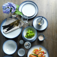 Color Gradient Plates and Cups Restaurant Ceramic Tableware, Simple Style Bowls, Chinese Food Containers, Kitchen Utensils