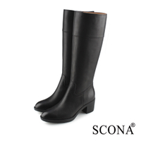 SCONA 蘇格南 全真皮 簡約率性厚底長靴 黑色 8807-1