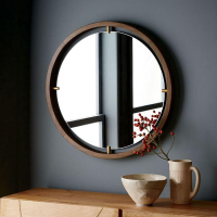 日式實木圓鏡 原木壁掛鏡 浴室銅鏡 掛墻鏡 玄光裝飾鏡 歐式圓鏡