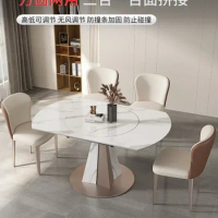 Light extravagant rock plate table variable round table with turntable rotatable telescopic folding deformed round table