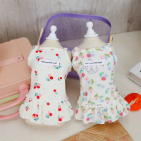 Pet Strap Vest Cute Cherry Pet Dog Rabbit Clothes Small Dog Pomeranian Bear Teddy Floral Dress Thin in Spring and Summer