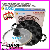 Terbaik Cetakan Kue Cubit 16 Lubang motif variasi teflon loyang kue tutup kaca MERK SUGGO CETAKAN BU