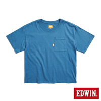 EDWIN  橘標 方版口袋短袖T恤-女款 灰藍色